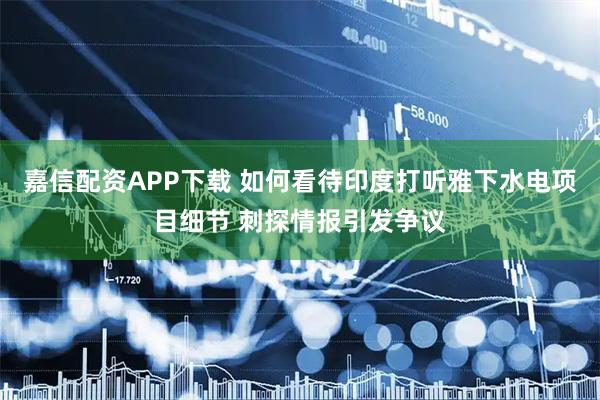 嘉信配资APP下载 如何看待印度打听雅下水电项目细节 刺探情报引发争议